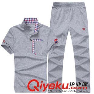 套裝 批發2015夏季男士短袖套裝 跑步休閑運動服青少年翻領T恤情侶裝白原始圖片3