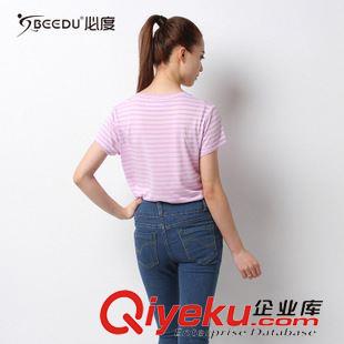 4月上新 2015新款女式條紋短袖速干t恤 DIY圓領(lǐng)運(yùn)動(dòng)透氣外貿(mào)一件起批女裝原始圖片2