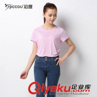4月上新 2015新款女式條紋短袖速干t恤 DIY圓領(lǐng)運(yùn)動(dòng)透氣外貿(mào)一件起批女裝原始圖片3