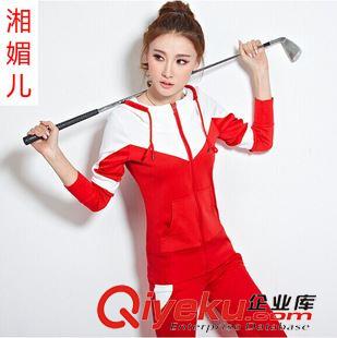 春秋情侶套裝 女裝 批發 春秋季韓版修身女裝拼色連帽衛衣女士休閑裝運動套裝1670