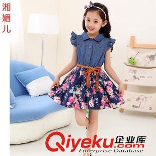 女童專區(qū) 批發(fā) 夏季新款韓版童裝女童牛仔時尚碎花連衣裙兒童公主裙66033原始圖片2