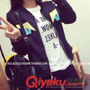 店長(zhǎng)推薦 2015秋新款小怪獸棒球服印花大眼睛休閑運(yùn)動(dòng)短外套女原始圖片2