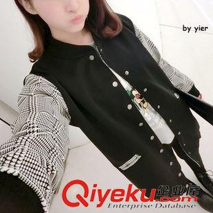 棒球服 A 東大門格子袖子拼接撞色中長款工裝棒球服外套風衣女潮一件代發(fā)原始圖片2