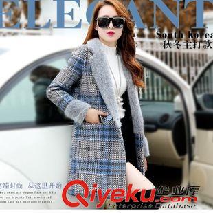 毛呢大衣 2015秋冬新款毛呢外套女中長款修身英倫格子毛呢大衣原始圖片2