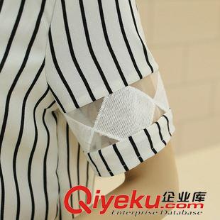 雪紡蕾絲衫 2015夏季新款韓版短袖小清新條紋顯瘦雪紡衫上衣女夏打底衫原始圖片2