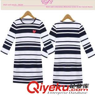 2015.8月2批新上 實拍現(xiàn)貨歐美早秋女裝圓領(lǐng)七分袖條紋修身性感氣質(zhì)連衣裙原始圖片2