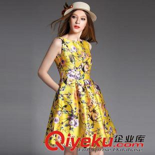 2015.5月新上 2015春夏歐美女裝新款蕾絲拼接收腰顯瘦彈力連衣裙廠家批發(fā)新款