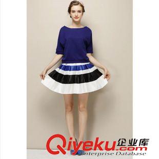 裙套裝 2015春夏七分袖貓頭鷹印花白色T恤+黑色半身蓬蓬裙套裝
