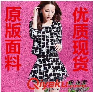 裙套裝 2015春裝套裝裙新款格子印花時尚套裝女蕾絲小香風上衣短裙原始圖片3