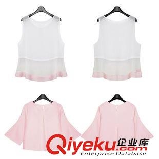 兩件套/三件套 2015新款夏季歐洲站氣質(zhì)可愛褶皺七分袖娃娃裝上衣背心兩件套批發(fā)原始圖片2