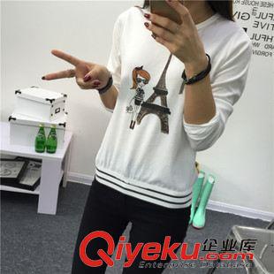 9月新款 2015秋裝韓版時尚新款印花拼接圓領(lǐng)打底衫上衣長袖T恤女一件代發(fā)原始圖片2
