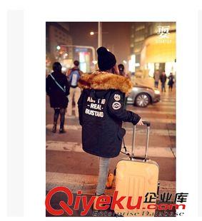 9月新品{dy}波 2015韓版冬季新款豹紋帽羊羔絨字母羽絨服棉衣中長款棉衣棉服原始圖片3
