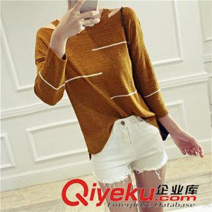 襯衫 新款女裝 簡(jiǎn)約寬松不規(guī)則條紋吊帶針織衫原始圖片2