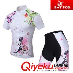 短袖套裝 BAT FOX 騎行服夏季短袖女套裝 山地車死飛自行車單車服 精靈花語