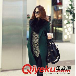 呢類大衣 廠家直銷秋冬熱銷韓版女裝翻領(lǐng)中長款墨綠色毛呢大衣一件代發(fā)原始圖片2