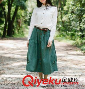 7月10日實拍新款 2015夏秋季森女系中棉麻百褶半身長裙 女夏