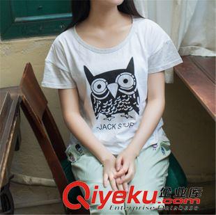 6月20日實拍新款 2015夏季新款女款短袖體恤衫貓頭鷹圖案燕尾時尚女t恤原始圖片2
