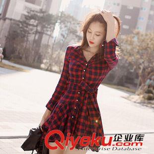 2月26日新款 2015新款秋裝韓版氣質(zhì)女連衣裙經(jīng)典格子長袖收腰顯瘦打底連衣裙原始圖片2