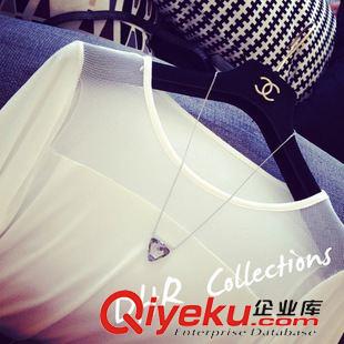 T恤 2015韓版秋裝新款修身拼接網(wǎng)長袖時尚純色T恤女原始圖片2