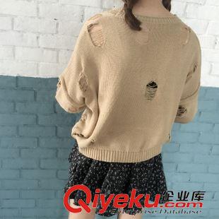 針織衫/毛衣 2015新款秋季時尚個性破洞圓領女裝毛衣原始圖片3