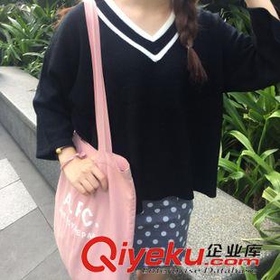 針織衫/毛衣 2015秋時尚新款純色螺紋V領(lǐng)針織女裝時尚毛衣原始圖片2