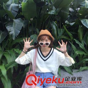 針織衫/毛衣 2015秋時尚新款純色螺紋V領(lǐng)針織女裝時尚毛衣原始圖片3