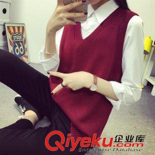 針織衫/毛衣 2015學院風秋冬新款背心中長款寬松V領必備針織衫 女原始圖片2