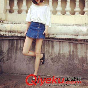 短褲 2015夏季新款時尚高腰顯瘦個性單排多扣A字牛仔短裙 女原始圖片3
