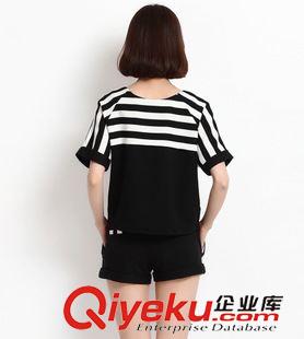 六月夏季新款 歐洲站女裝套裝 夏季新款韓版小香風條紋T恤+拼色短褲套裝