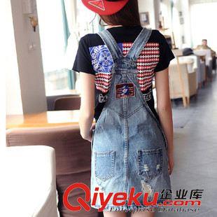 牛仔裙 夏裝新款韓版大碼破洞牛仔背帶裙 大口袋休閑百搭包臀牛仔連衣裙