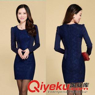 蕾絲連衣裙  2015秋裝新款修身顯瘦拼接蕾絲連衣裙 大碼職業女裝蕾絲打底裙原始圖片2