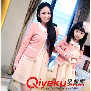 親子裝 母女裝  春季新款米色蕾絲連衣裙 小香風百搭外套 親子裝原始圖片2
