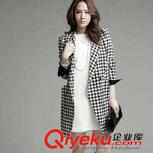 女式小西裝 2015秋季新款韓版大碼女裝修身千鳥格小西服 女士中長款外套原始圖片2