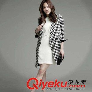 女式小西裝 2015秋季新款韓版大碼女裝修身千鳥格小西服 女士中長款外套原始圖片3