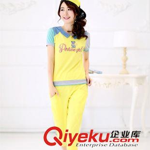 女式休閑運(yùn)動(dòng)套裝 夏季新款韓版少女學(xué)生休閑套裝 卡通印花娃娃領(lǐng)+七分褲運(yùn)動(dòng)套裝原始圖片2