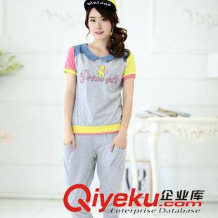 女式休閑運(yùn)動(dòng)套裝 夏季新款韓版少女學(xué)生休閑套裝 卡通印花娃娃領(lǐng)+七分褲運(yùn)動(dòng)套裝原始圖片3