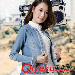 2015新款牛仔外套 2015春裝韓版百搭彈力修身牛仔小外套女短款蕾絲花邊牛仔衣女原始圖片2