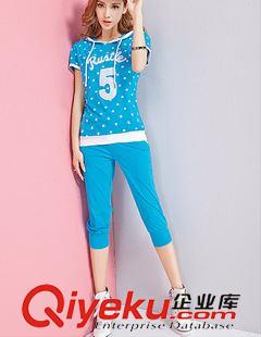 七分褲套裝 603#2015夏運動套裝兩件套波點運動服女短袖套裝女休閑套裝原始圖片2