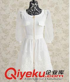 大衣 3094#白色鑲花邊修身七分袖蕾絲風(fēng)衣原始圖片3