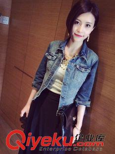 外套 984# 新款 韓版女裝 單排扣短款修身七分袖牛仔外套 女原始圖片3