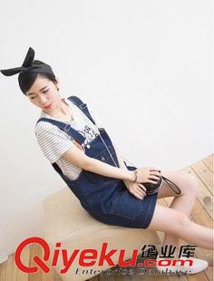 5月上旬新款 2015夏 新款牛仔背帶裙女寬松顯瘦復(fù)古大碼女裝連衣裙短裙原始圖片3