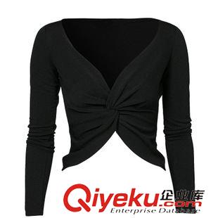 【9月新款】 速賣通Ebay熱銷 歐洲站女裝時尚修改胸部褶皺交叉修身黑T恤