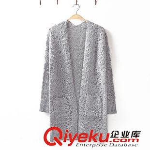 外套 韓國代購2015秋裝新款蕾絲花紋雙兜開衫休閑毛衣針織衫原始圖片3