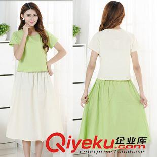 套裝（裙裝） 2015夏季女裝純棉兩件套簡(jiǎn)約連衣裙 氣質(zhì)淑女短袖棉麻小衫長(zhǎng)裙原始圖片2