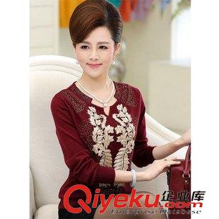 1區 2015秋季新款中老年女裝鑲鉆繡花毛衣針織羊毛衫原始圖片3