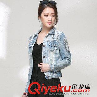 上衣系列 2015秋裝韓版彈力釘珠牛仔外套女修身破洞短款牛仔衣小外套原始圖片3