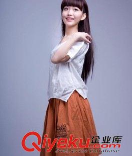 7月襯衣雪紡 2015夏裝寬松大碼氣質(zhì)女裝文藝刺繡棉麻短袖T恤短款女士上衣原始圖片2