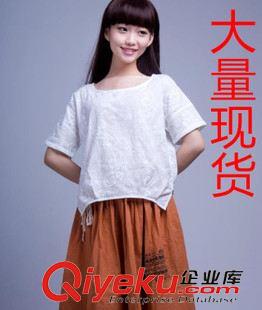 7月襯衣雪紡 2015夏裝寬松大碼氣質(zhì)女裝文藝刺繡棉麻短袖T恤短款女士上衣原始圖片3