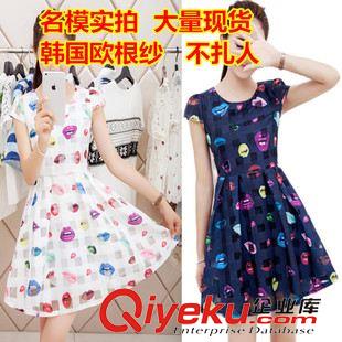 6月連衣裙 2015夏裝新款連衣裙 韓版歐根紗小清新淑女印花短袖女連衣裙原始圖片2