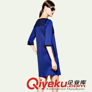 5月連衣裙 2015韓版大碼女裝胖mm秋裝寬松氣質拼接撞色七分袖直筒連衣裙原始圖片2